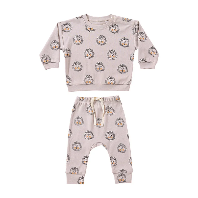 2024 Spring Autumn Newborn Boy 2PCS Clothes Set Floral Fragment Print Pullover Ruched Cotton Stretch Pants Suit Baby Boy Outfits