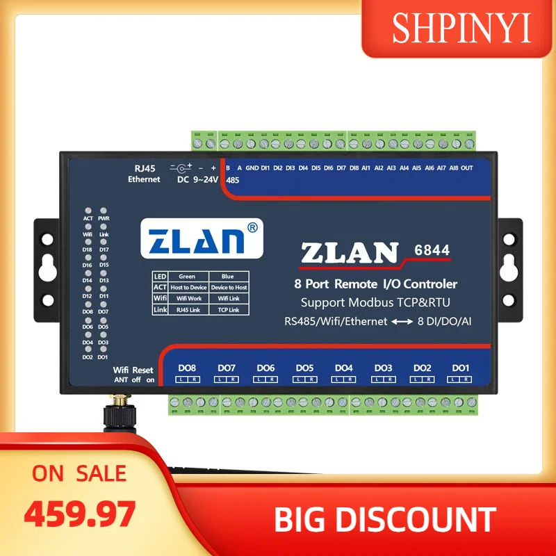 Controller IO telecomando WiFi 8 porte DI DO AI MQTT Modbus TCP MQTT ZLAN6844