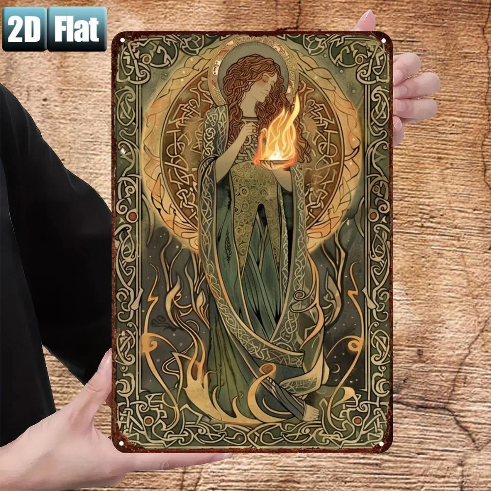 Metal Tin Sign 8x12 Inch, Neoclassical Art Woman with Flame, Vintage Wall Decor for Room Bar Garage