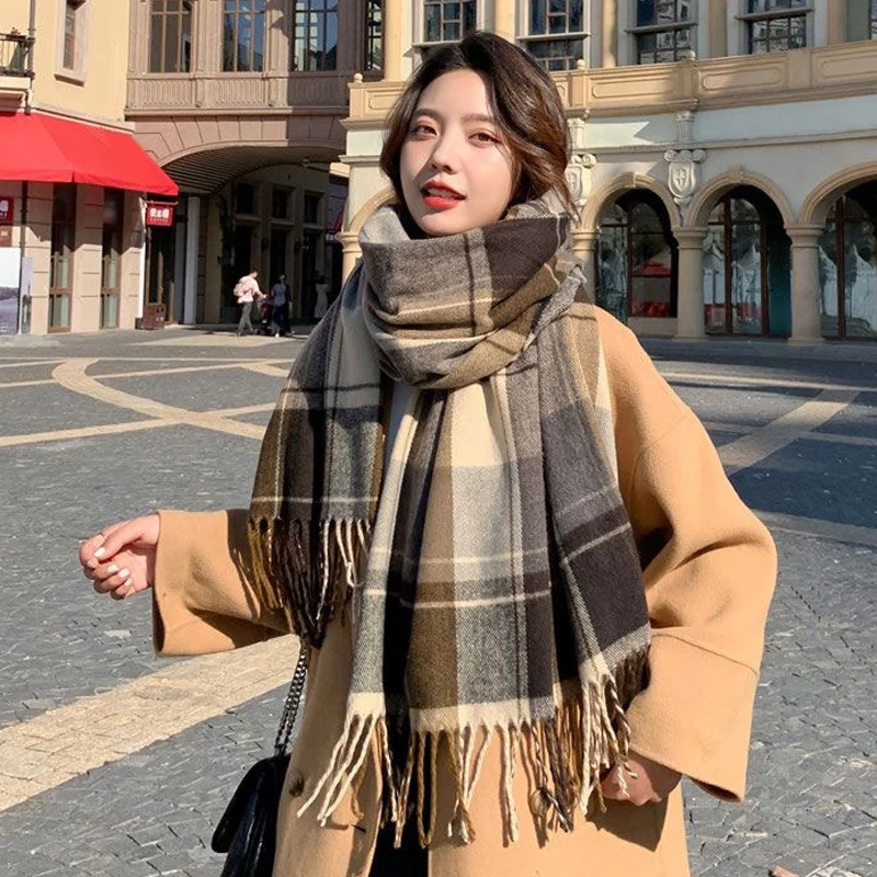 Sciarpa invernale per donna ragazze coreano imitazione Cashmere Plaid sciarpe addensato caldo scialli antivento moda classica nappa Wrap