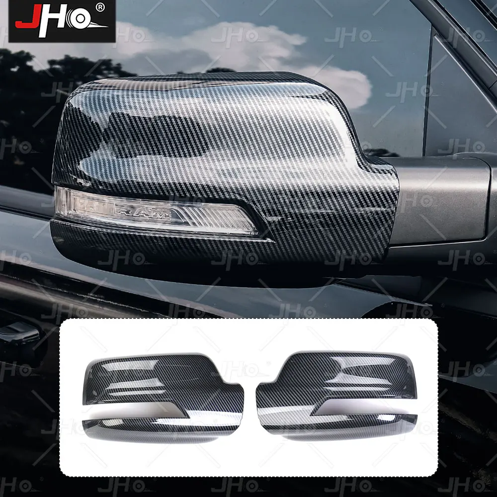 JHO Exterior Door Side Mirror Cover Rearview Mirror Bezel ABS Carbon Grain for Dodge Ram 1500 TRX 2021 2022 2023 Car Accessories