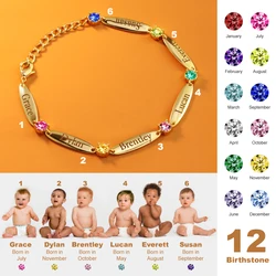 PolishedPlus Customize Family Names Bracelet Free Engraving Bangle With Birthstone Crystal Personalized Women Mom Jewelry Gift