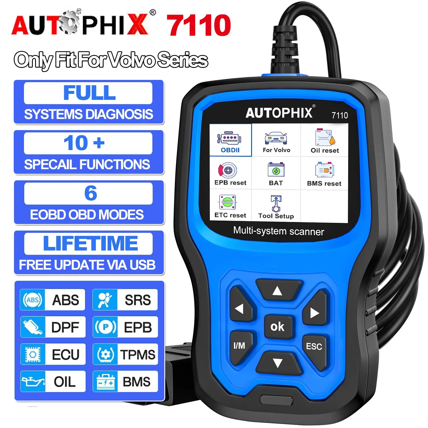 

AUTOPHIX 7110 for Volvo Professional Car OBD2 Scanner Diagnostic Scan Tool Car All System Scanner for All Volvo After 1996