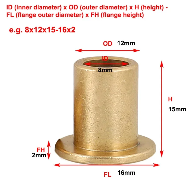 Veekaft 10PCS Inner Diameter 2 3 4 5 6mm Flanging Self Lubricating Bearing Powder Metallurgy Copper Sleeve Bushing Bearing