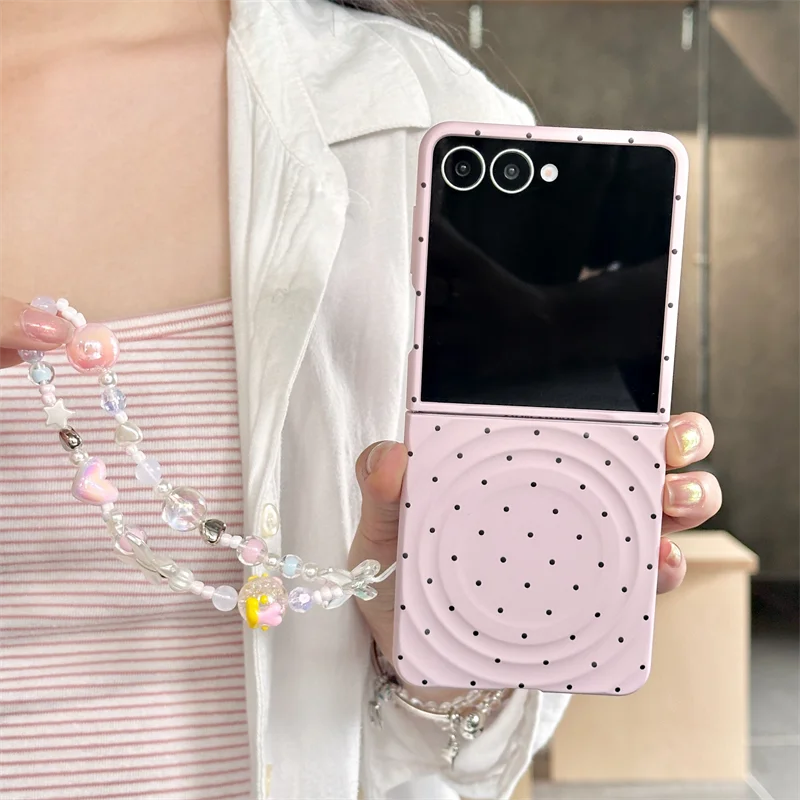 

For Samsung Galaxy Z Flip 7 3 4 5 6 Case Cute Wave Point Magsafe Magnetic Wireless Charge Bracelet Wavy Pattern Cover