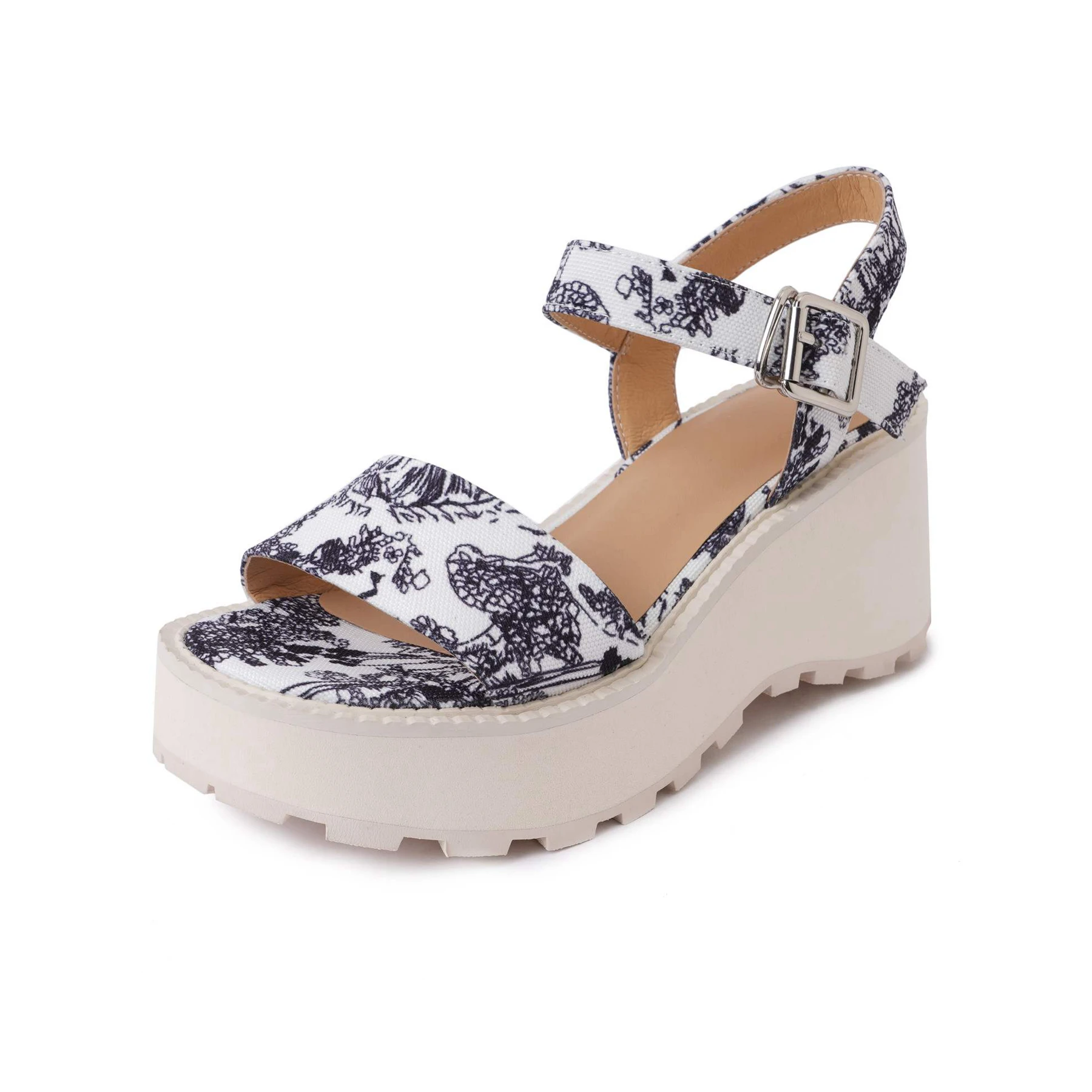 Krazing Pot Print Fabric Peep Toe Buckle Strap Luxury Slingback Summer Shoes Elegant Brand Casual Dress Platform Women Sandals