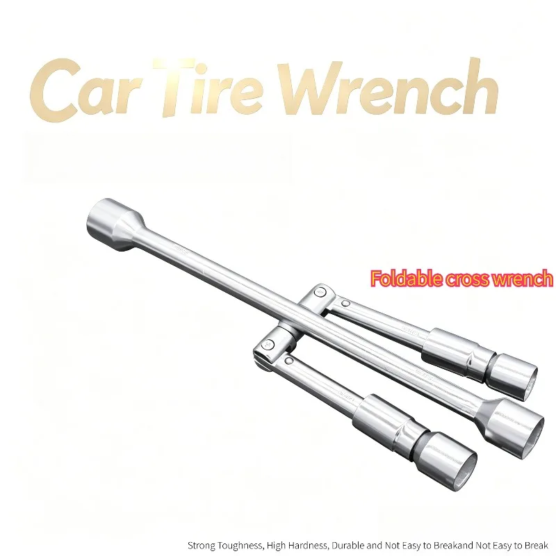 Foldable 4-Way Cross Tire Lug Wrench, Heavy Duty Car Wheel Nut Remover Tool Portable Socket Tool for Auto Emergency Repair