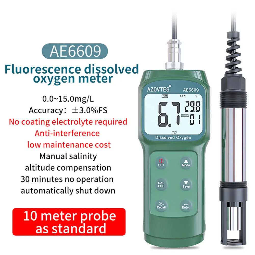 Fluorescence dissolved oxygen meter AE6609 Dissolved oxygen gauge Tester detector Used in aquaculture and mariculture