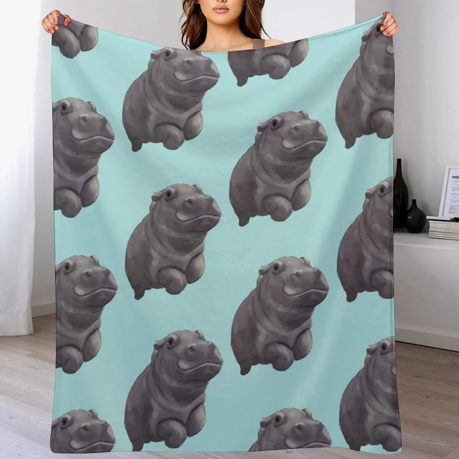 

Cute Painted Baby Hippo Swimming - Digital Painting Throw Blanket anime Moving Sofa Soft Plush Plaid Blankets