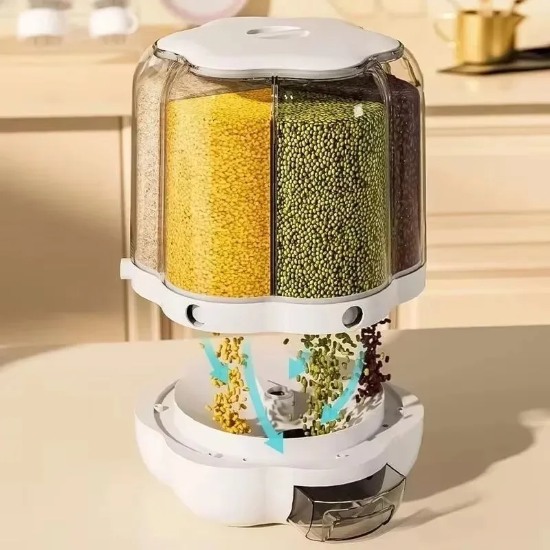 360 Degree Rotating Rice Dispenser Dry Cereal Grain Storage Container Kitchen Food Sealed Insectproof Bucket Kitchen Accessories