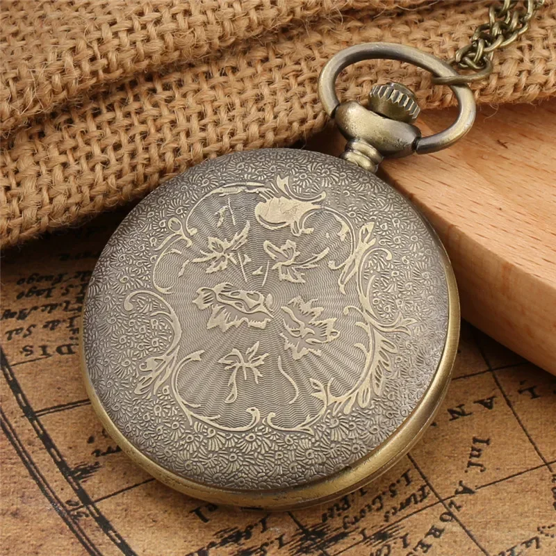 Bronze Hollow Hexagon Grilles Pocket Watch Half Hunter Men Women Quartz Analog Clock Sweater Chain Arabic Number Clock