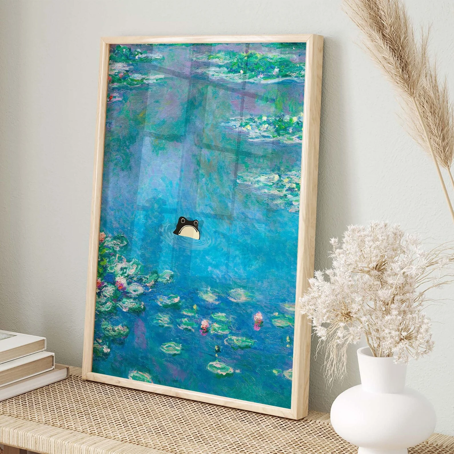 الضفدع غير المضغوط، طباعة ضفدع مونيه زنبق الماء، ملصق كلود مونيه الضفدع الغاضب، فن الضفدع، طباعة الضفدع المضحكة، ماتسوموتو هوجي الضفدع PS #5