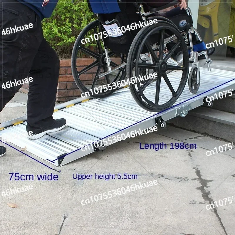 Portable and Mobile Aluminum Alloy Foldable Wheelchair Ramp Board for Climbing Stairs and Overcoming Barriers