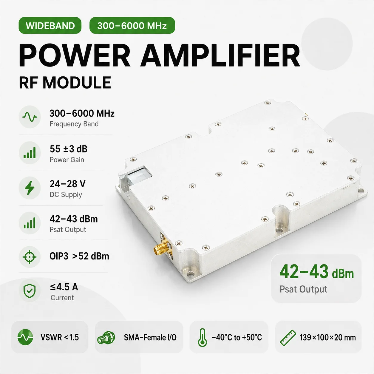 Amplifier Module Wideband 16W 300-6000MHz Board Module UAV System & Robot UAV Shielding Device Defense System Module