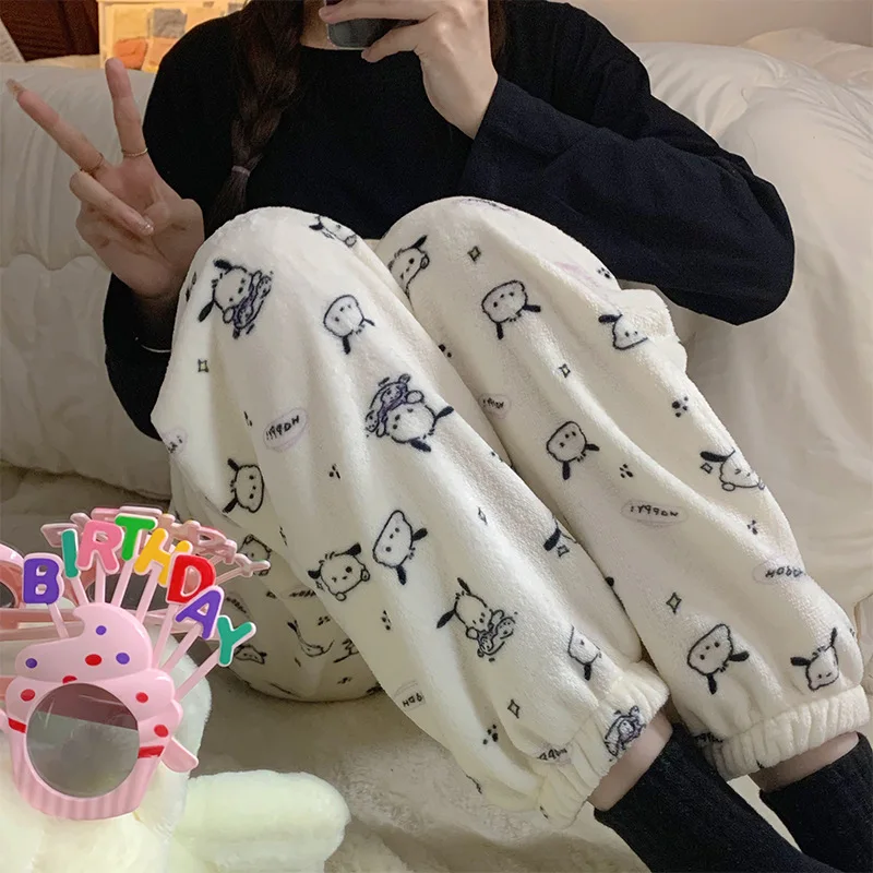 New Kawaii Cute Sanrio Pochacco Pajama Pants Home Clothing Comfortable Thickened Autumn and Winter Birthday Gifts for Girls