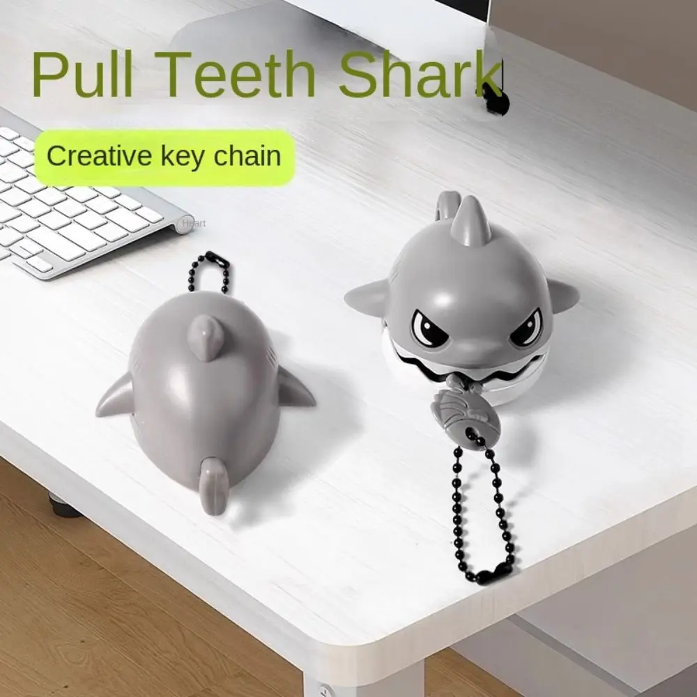 Creative Nibbling Shark Keychain Pull Line Cartoon Shark Pendant Car Key Ring For Student Bag Ornament Small Gifts