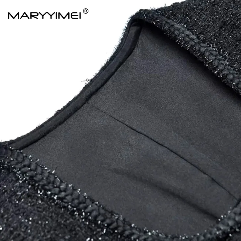 MARYYIMEI Fashion design Women\'s Dress Long-Sleeved Single Breasted Lace Splicing Autumn and Winter Dresses With Belt