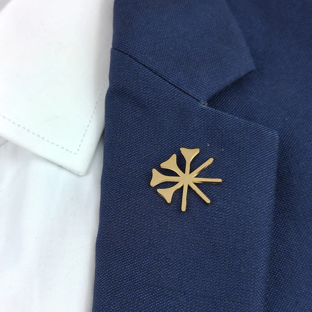 Stainless Steel 18K Gold Plated Abstract Radial Symbol Lapel Pin Hollow Geometric Brooch Suit Collar Pin Fashion Jewelry Gift