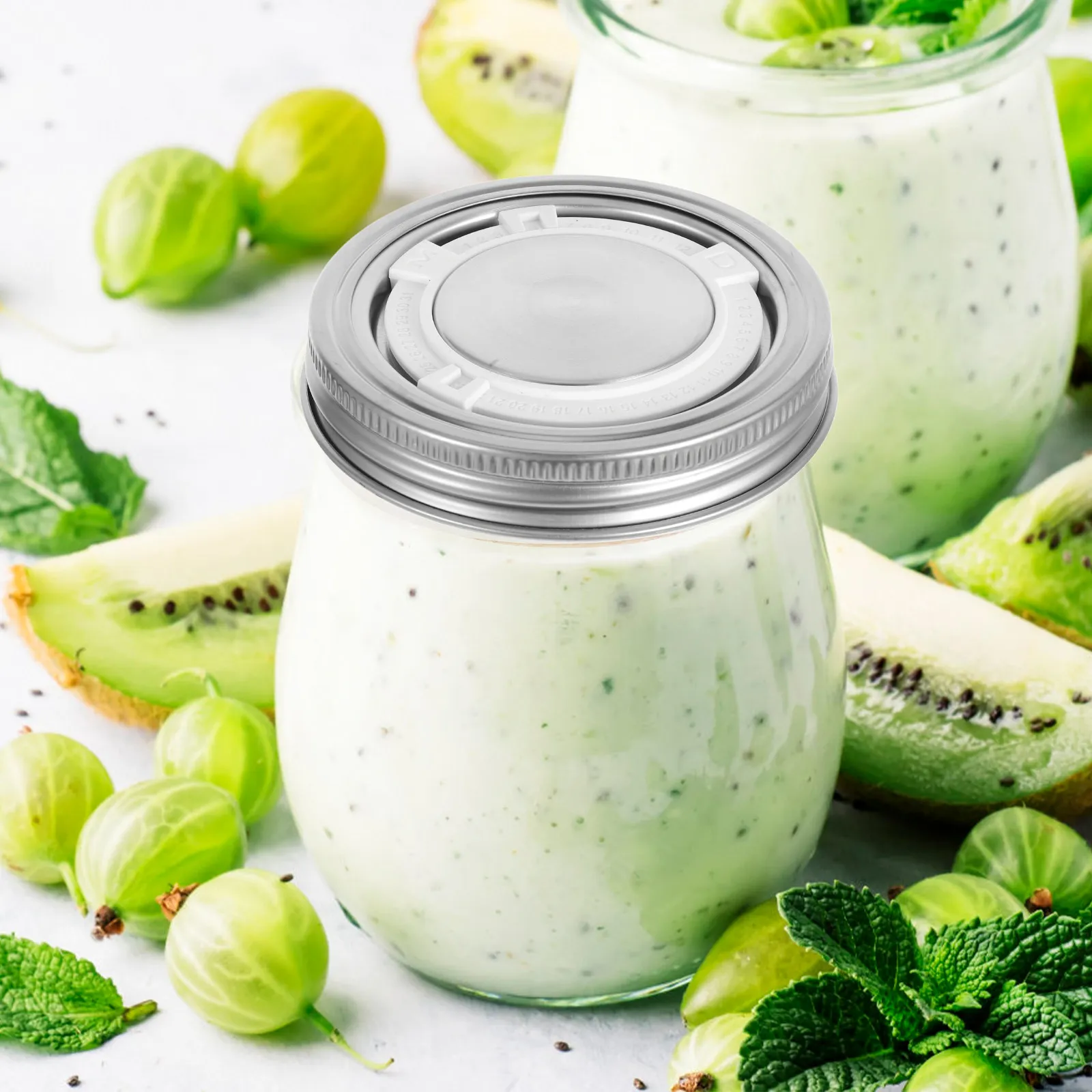 1Set Stainless Steel Mason Jar Timer Lid Wide Mouth Reusable Airtight Seal for Yogurt Jars Food Preservation Freshness Control