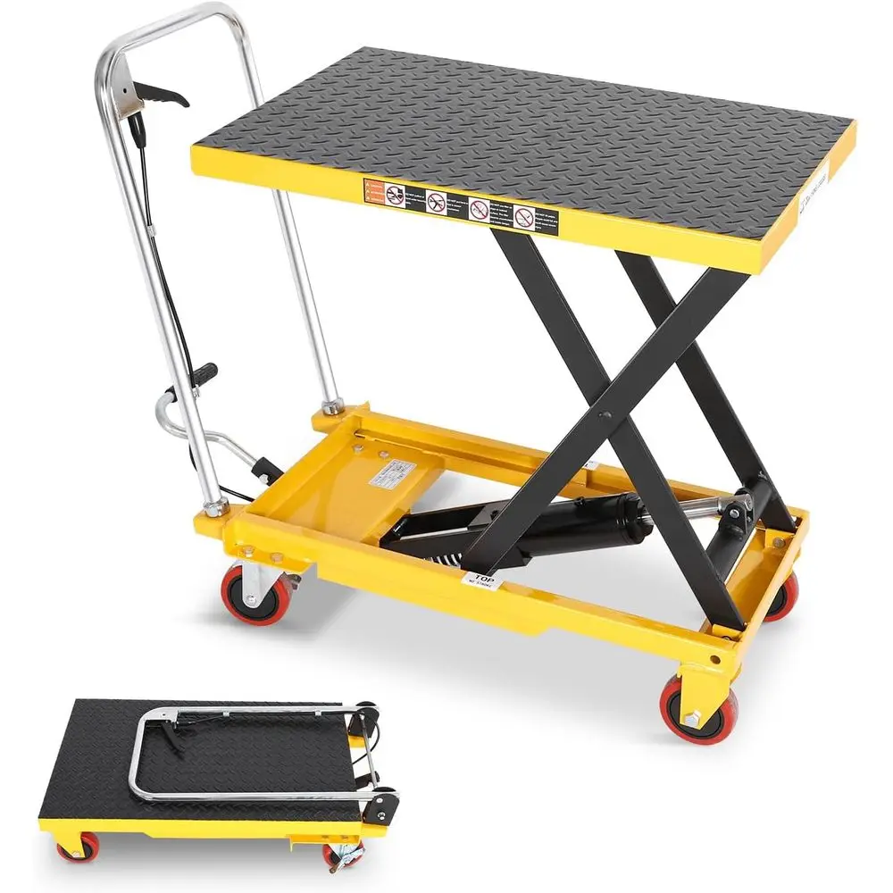 

Тележка с гидравлическим подъемным столом емкостью 330 фунтов, ножничный подъемный стол со складной ручкой, максимальная высота 28,5 дюйма, сверхмощная стальная платформа
