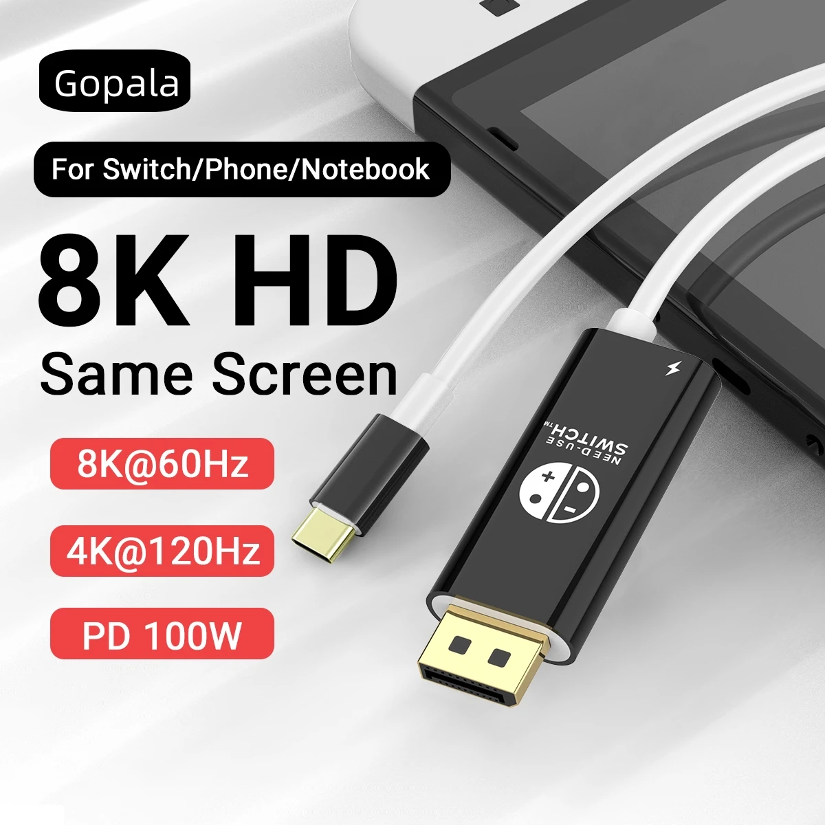 USB-C-auf-DP-Kabel 8K 60 Hz 4K 144 Hz Typ-C-auf-DisplayPort mit PD 100 W Aufladung Perfekt für iPhone 16/15, Mac Pro, Switch/OLED