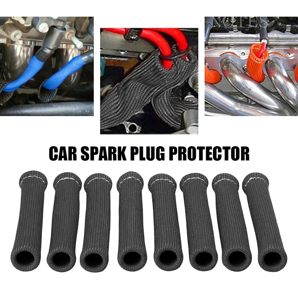 8Pcs/Set Spark Plug Wire Boots 1200˚F Heat Shield Protector Sleeve Car Cord Heat Shield Thermal Cover Fiberglass Insulator