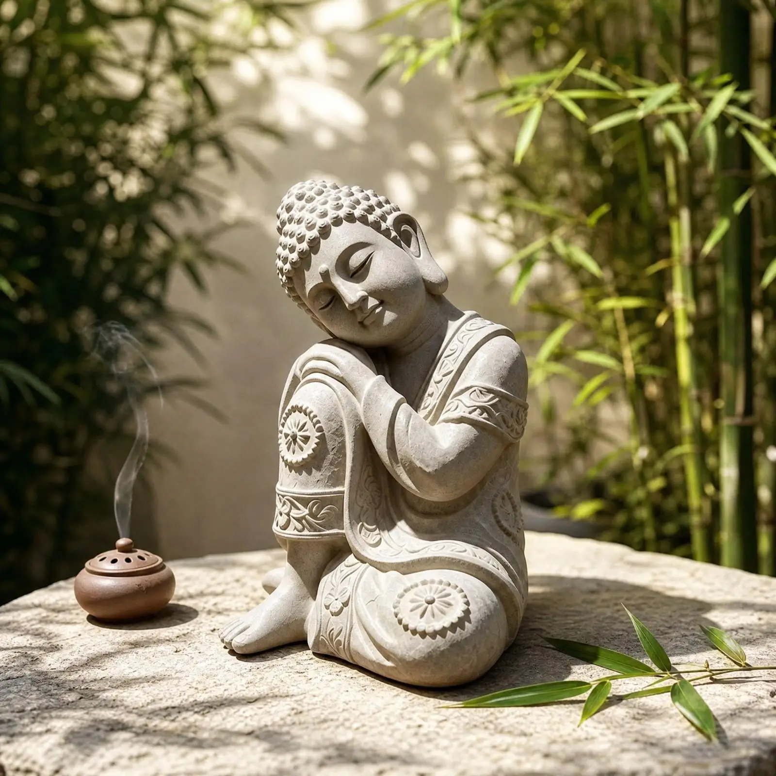 Large Resin Buddha Statue for Home Decor Sculpture Seated Meditating Figure with Painted Accents for Desk Shelf Courtyard