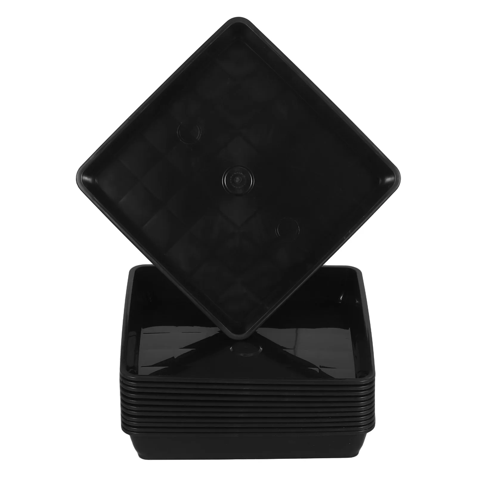 

12 Pcs Black 150mm Square Flower Pot Trays Durable Plastic Mats for Plant Stand Water Collectors Gardening