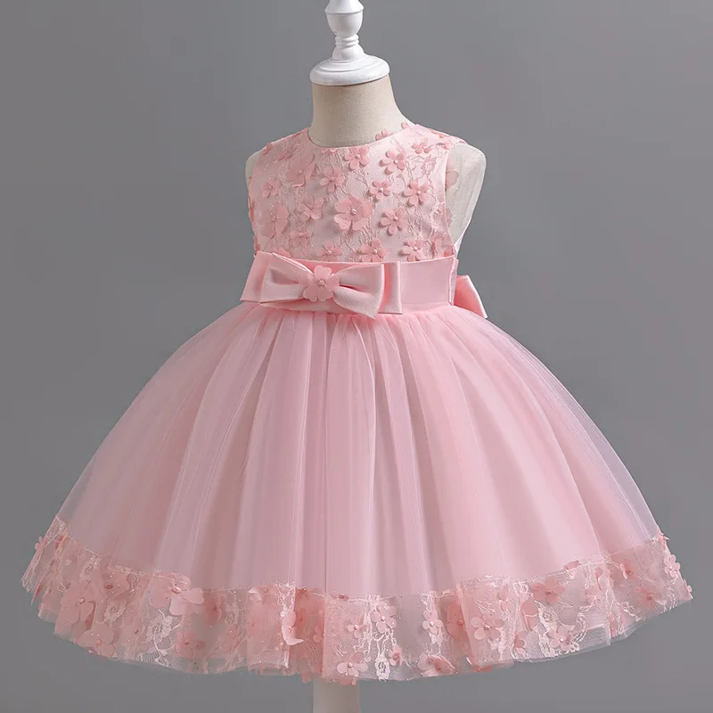 Vestido de princesa con lazo de mariposa para niña, vestido de malla sin mangas a la moda, vestidos de noche para actuaciones en banquetes, 2-12 años