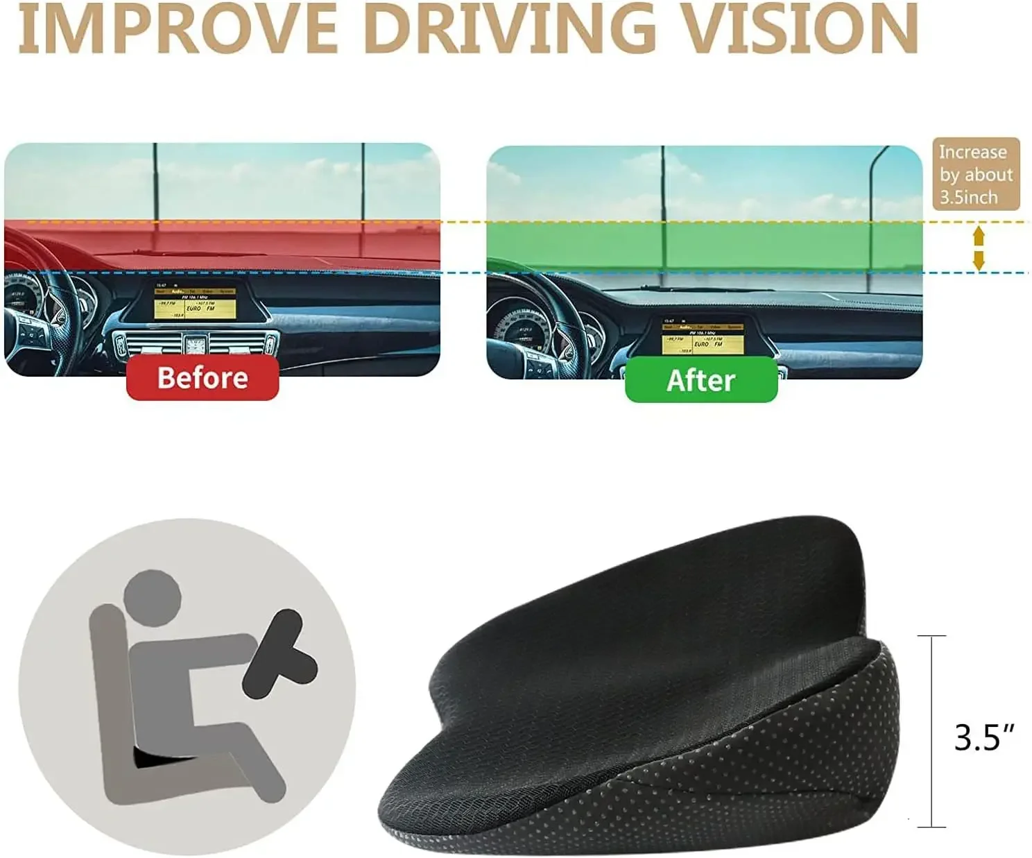 Multifunktionales Autositzkissen, universelles Memory-Lendenkissen, Unterstützung für Fahrer, atmungsaktiv, Relief, Komfort, Stuhl, Autositzpolster – Detail 5