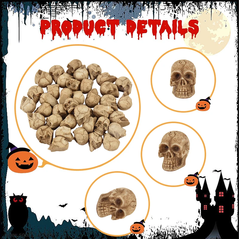 

Halloween Mini Resin Skulls Horror Skeleton Miniature Figurines Prank Haunted House Props Halloween Home Table Flower Pot Decors