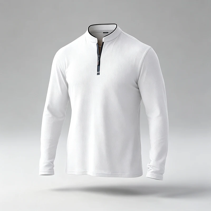 Herren Minimalistisches Halbzipper-Langarmshirt mit Stehkragen aus vielseitigem Strickmaterial für alltägliche urbane Multi-Szenario-Kleidung. – Detail 7