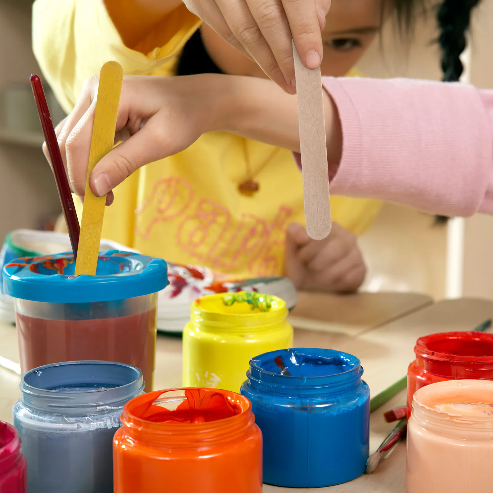 

100 шт. Непищевые деревянные палочки для творчества, натурального цвета, яркие, для рисования, художественных проектов, домашнего рукоделия