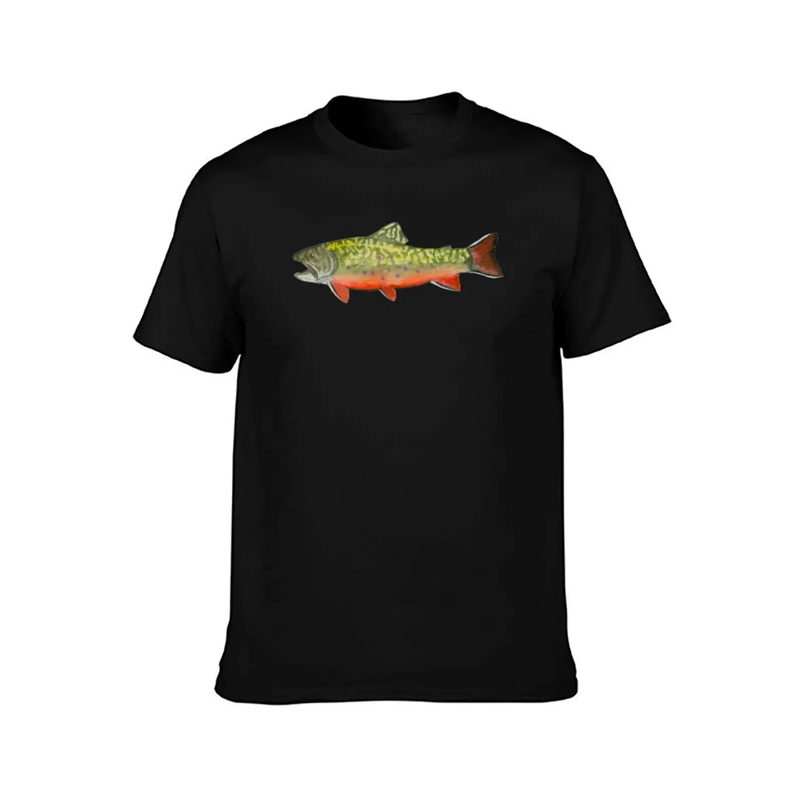 Brook Trout T-Shirt, Summer Casual Cotton Tee, Oversized Streetwear Tops, Vintage Graphic Print, Loose Fit Short Sleeve
