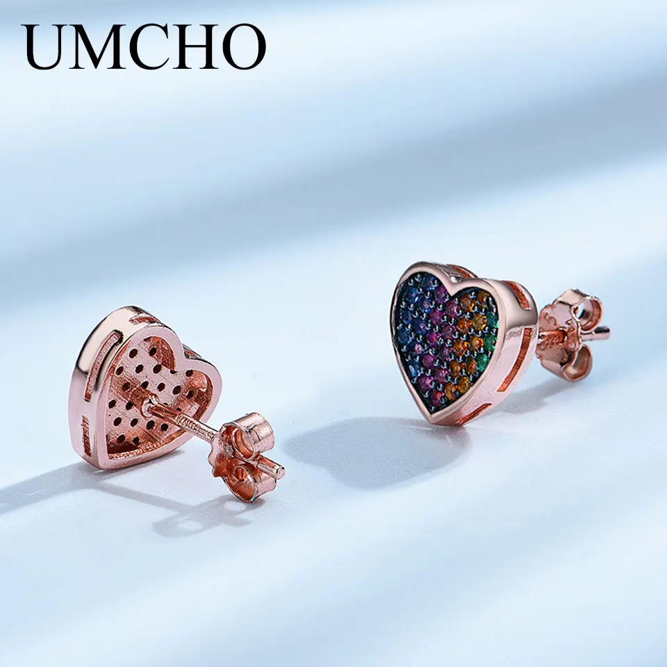 Heart Earring Colorful Stud Earrings 925 Silver Earrings for Woman Plated Rose Gold Birthday Gift