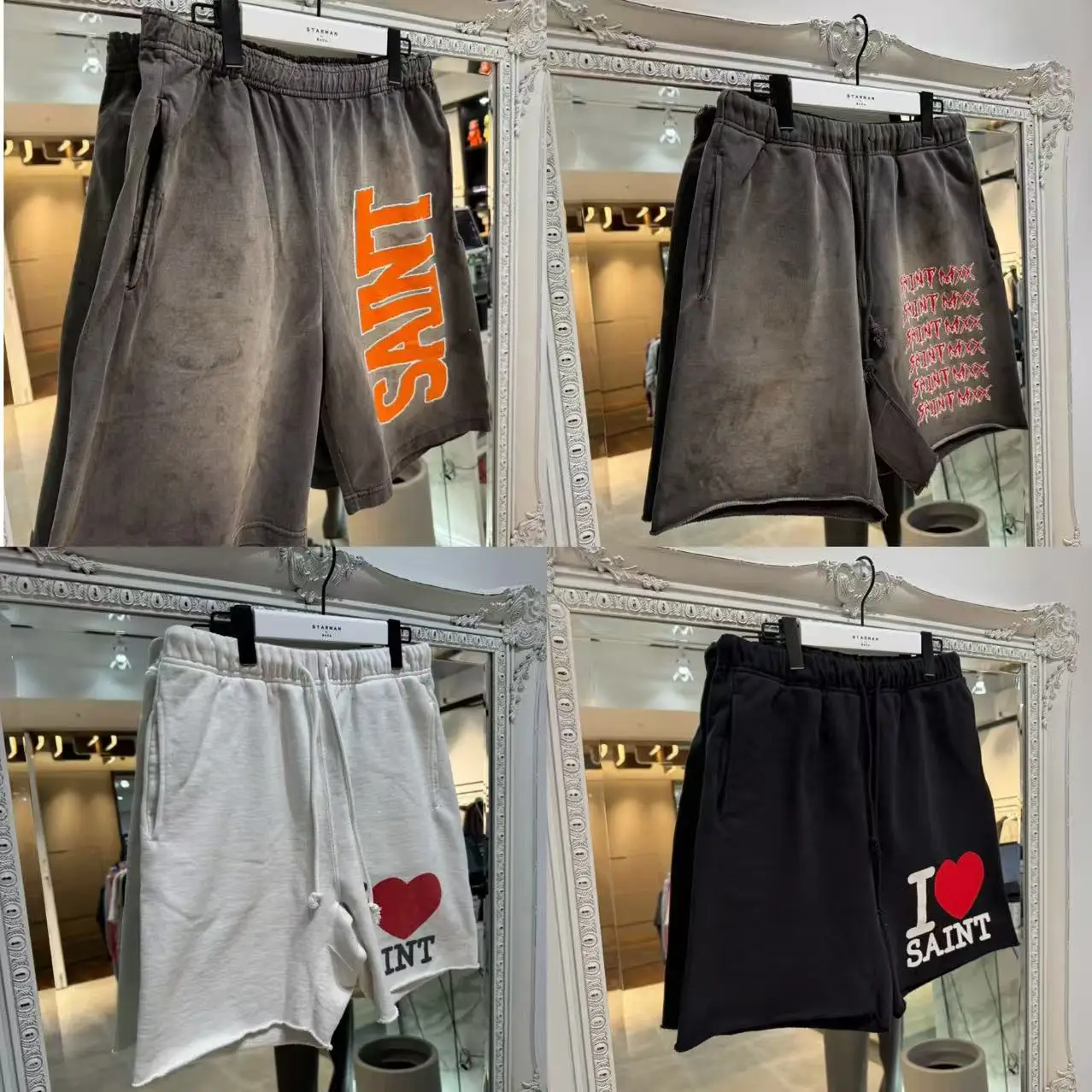 Washed Vintage Mx6 SS26 Heart Letter Print Five-Point Pants Shorts Sweatpants Loose Fit Elastic Waist Cotton 100% Shorts