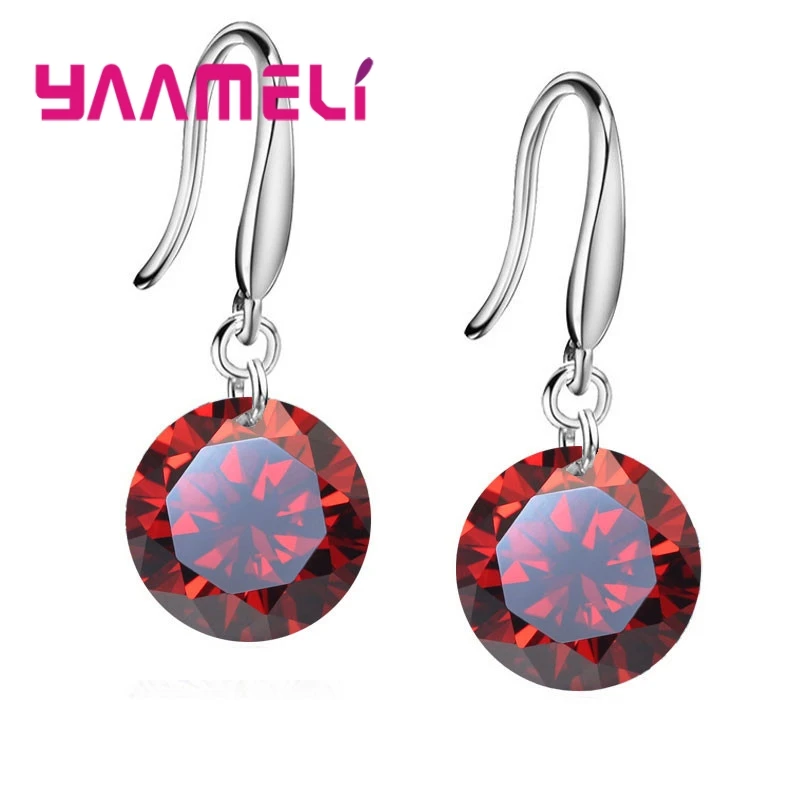 Promotions!! Good Quality 925 Sterling Silver 10MM Shining Crystal Woman Girl Candy Hook Dangle Earrings Gifts Colors