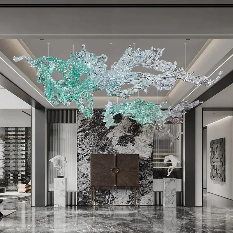 

Transparent resin wave sculpture pendant jewelry hotel ornament handicrafts home decoration hollow art fiberglass
