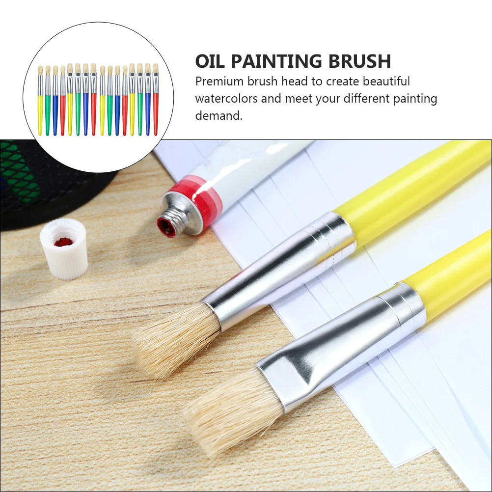 

16Pcs Childrens Paint Brush Set Plastic Handle Metal Tube for Accurate Control in Art Class Painting Kids Paint Brush