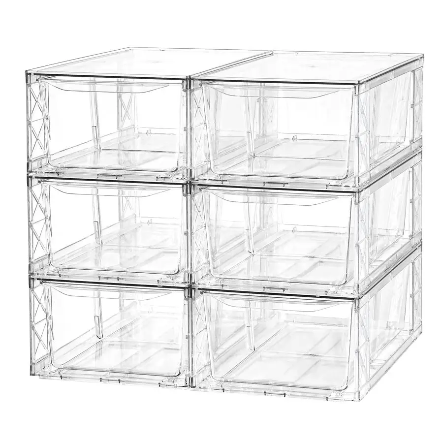 

Ящики для хранения, 6 прозрачных штабелируемых ящиков для хранения, акриловые контейнеры для хранения с ящиками для органайзеров для холодильников, пластиковые ящики