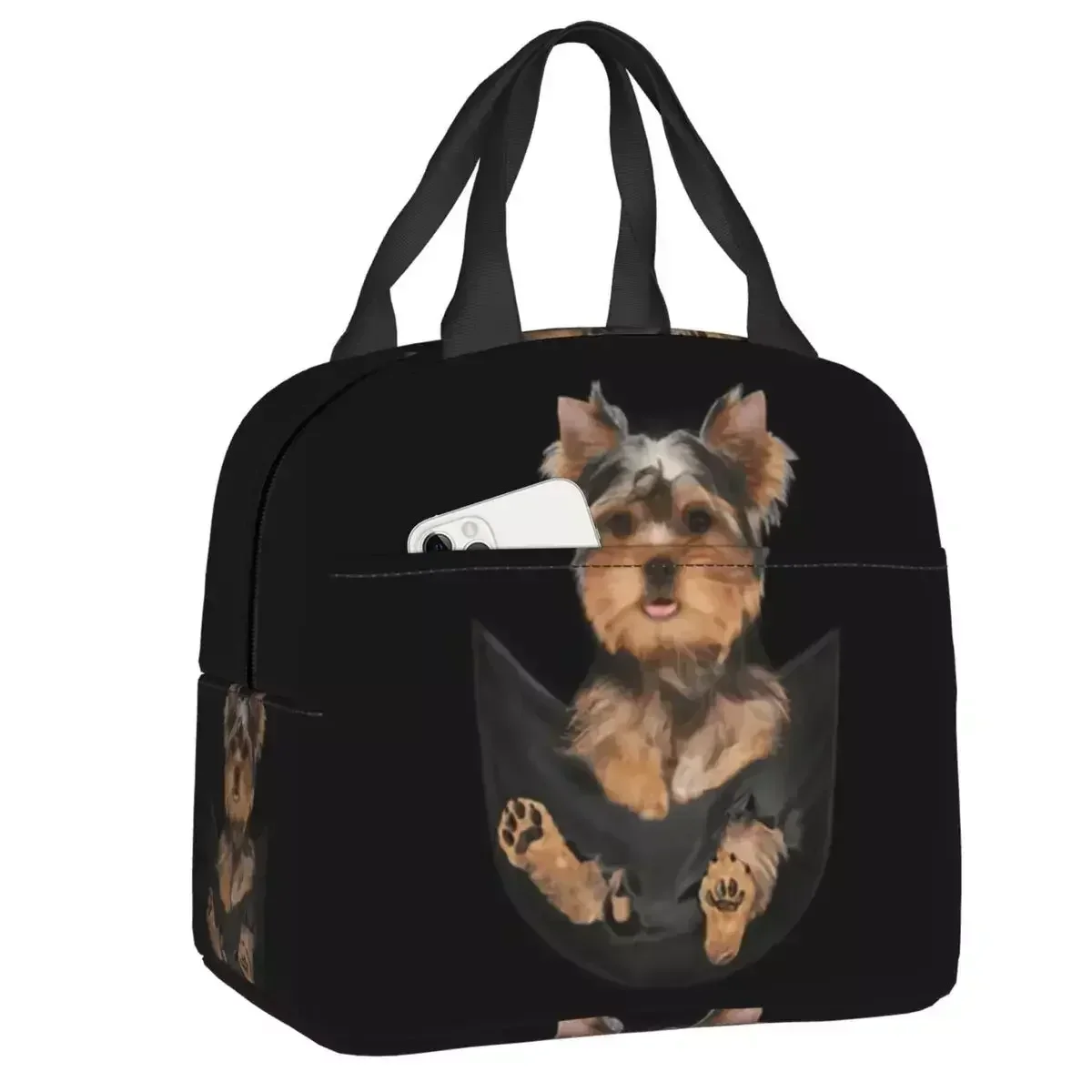 Custom Yorkshire Terrier In Pocket Lunch Bag Women Warm Cooler Insulated Lunch Box For Adult Office