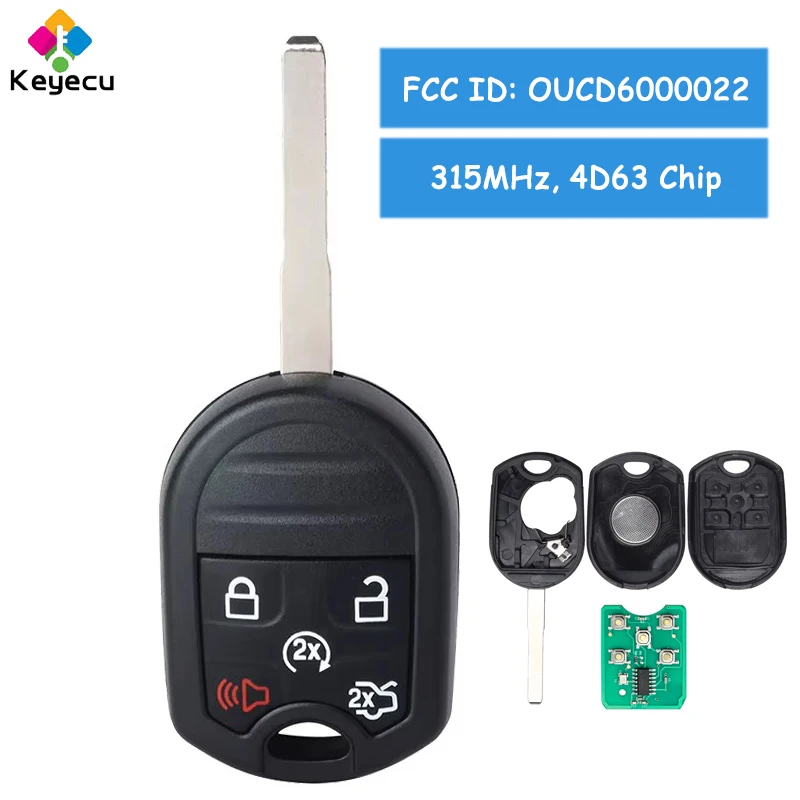 

KEYECU Car Remote Key for Ford Edge Escape Taurus X 2007 2008 2009 2010 2011 2012 2013 - 2017 Fob OUCD6000022 315MHz 4D63 Chip