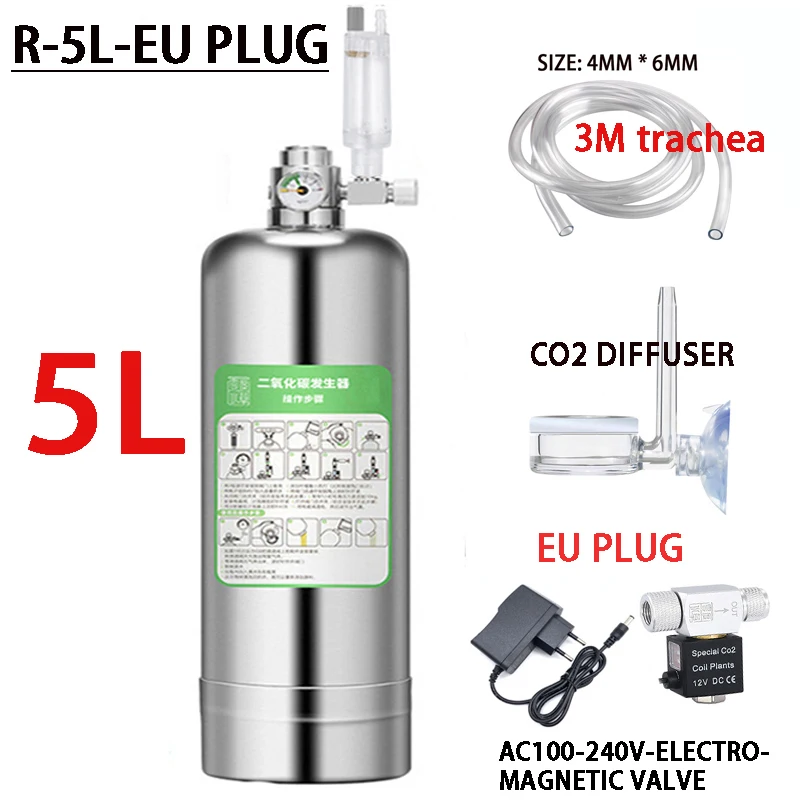5L Aquarium CO2 Generator systeem Kit Rvs CO2 Cilinder Generator Systeem Kooldioxide Reactor Kit Voor Plant Vis