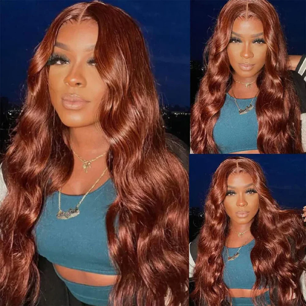 Brazilian 30 Inch Reddish Brown Body Wave 13x4 Lace Front Wig Human Hair 180% Water Wave 13x6 HD Lace Frontal Wigs For Women