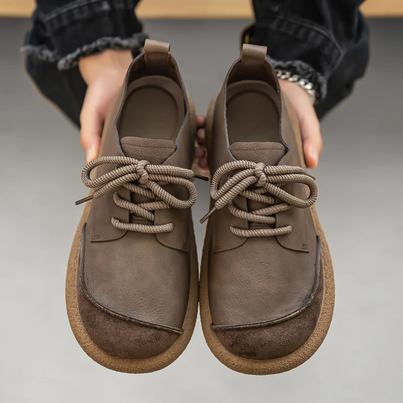 【Ventas directas de fábrica】 2025 nuevos zapatos para hombre con superficie de cuero transpirable, antideslizante y fondo suave, zapatos Le Fu