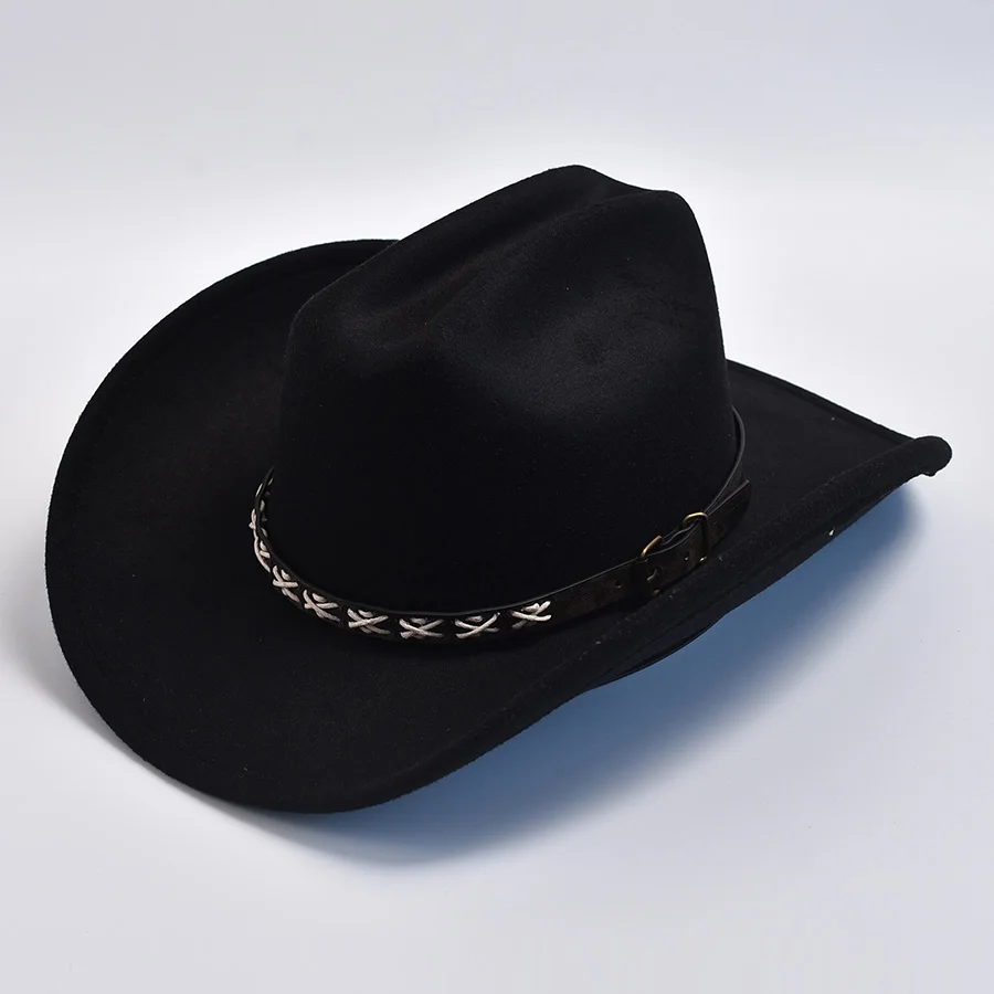 Vintage Big-edge Western Cowboy Hats dla mężczyzn Kobiety Sztuczna wełna Gentleman Cowgirl Jazz Hat