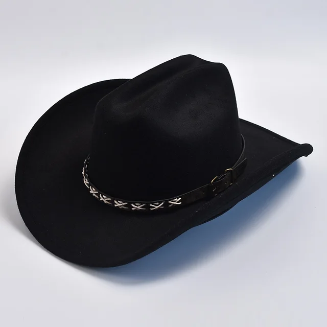 Vintage Big-edge Western Cowboy Hats dla mężczyzn Kobiety Sztuczna wełna Gentleman Cowgirl Jazz Hat