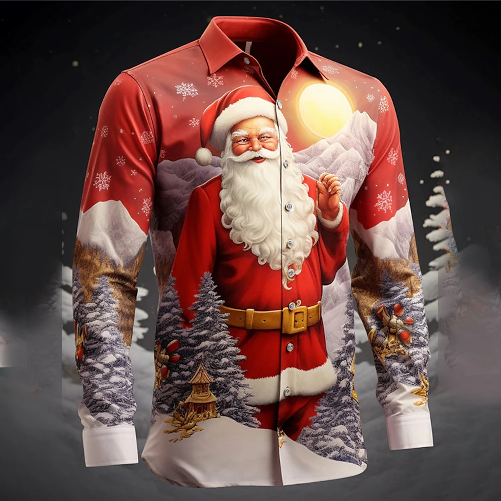 Heren Damesmode Creatieve kerstoverhemden 3D-print Kerstman Grafische tops met lange mouwen Losse casual comfortabele kleding