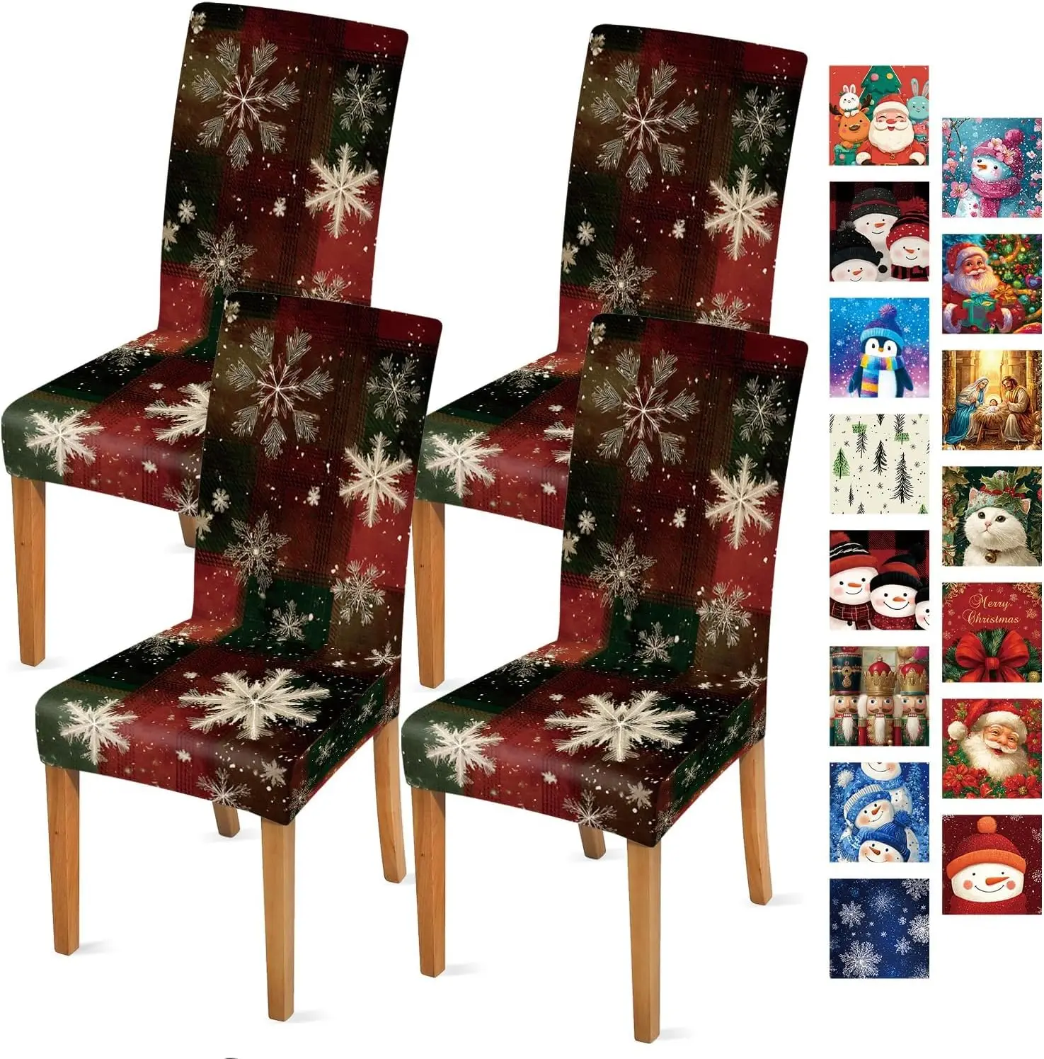 Red Black Snowflake Tree Dining Chair Cover 1 Pc, Stretch Removable Slipcover Anti-dust Seat Protector for Kitchen Wedding Party