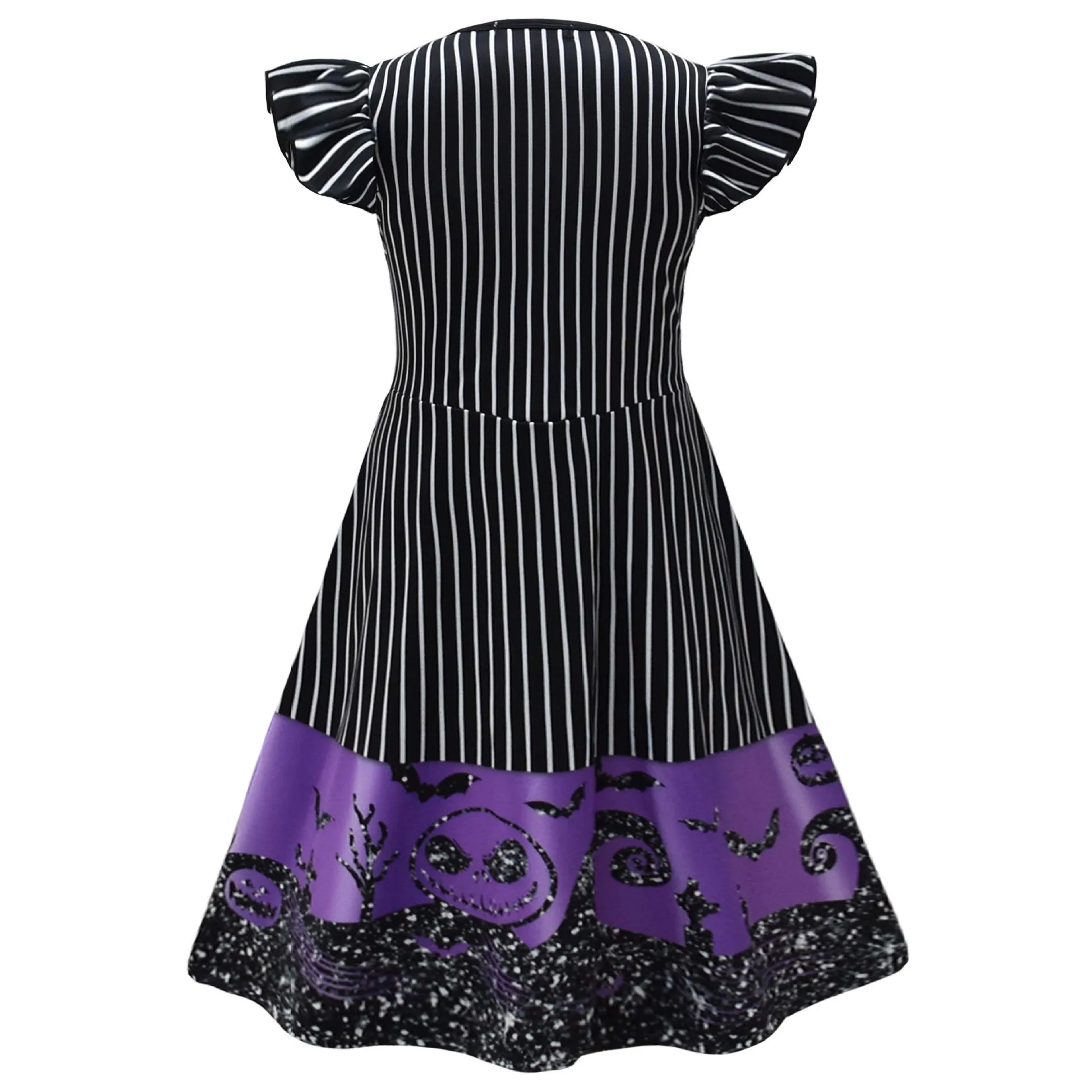 Christmas Night Jack Dress Up Costume Girls Gothic Black Stripe Dress For Toddler Kids Halloween Carnival Party Fancy Outfits